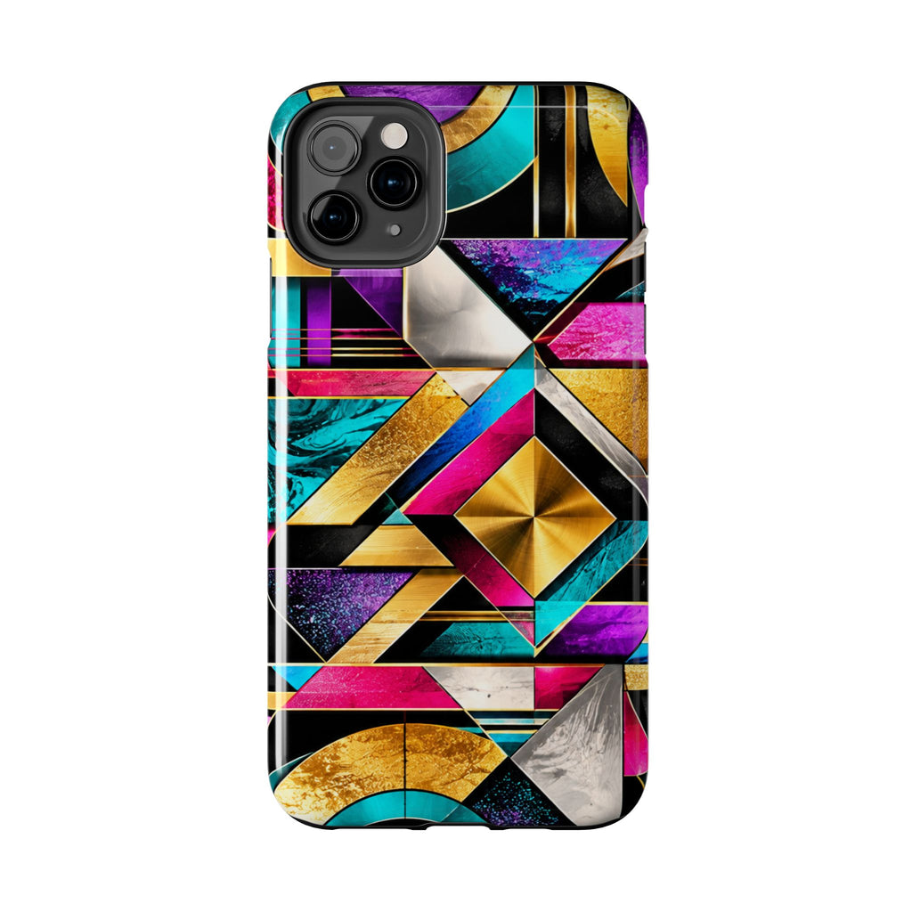 Geometric Art Deco Tough Phone Case — Vibrant Gold, Teal & Magenta Pattern