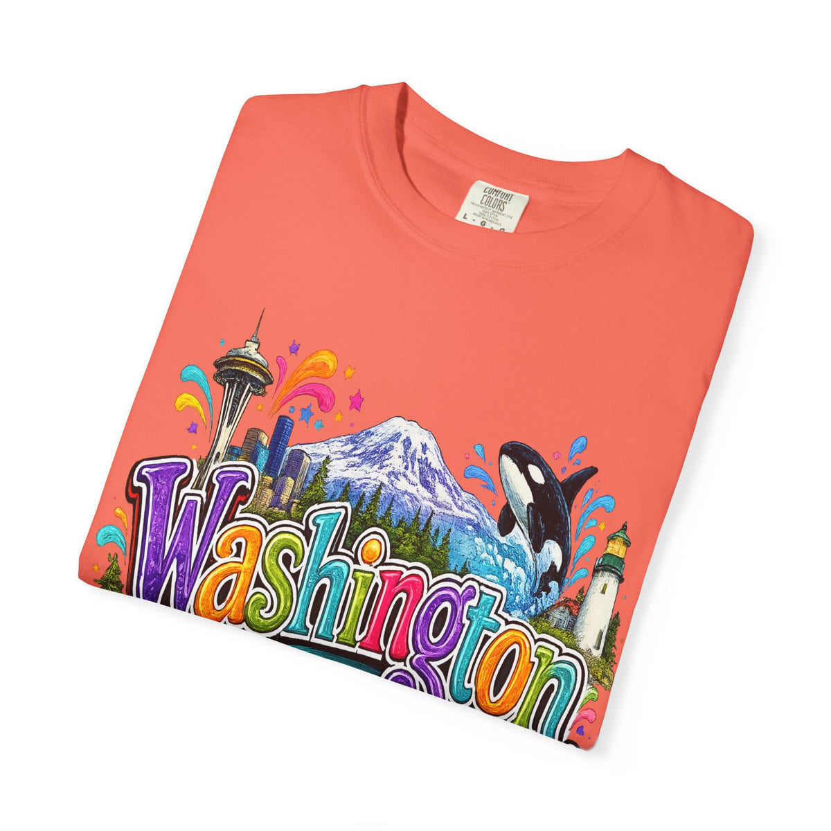 Washington State Scene T-shirt | Seattle Skyline, Orca, Apples