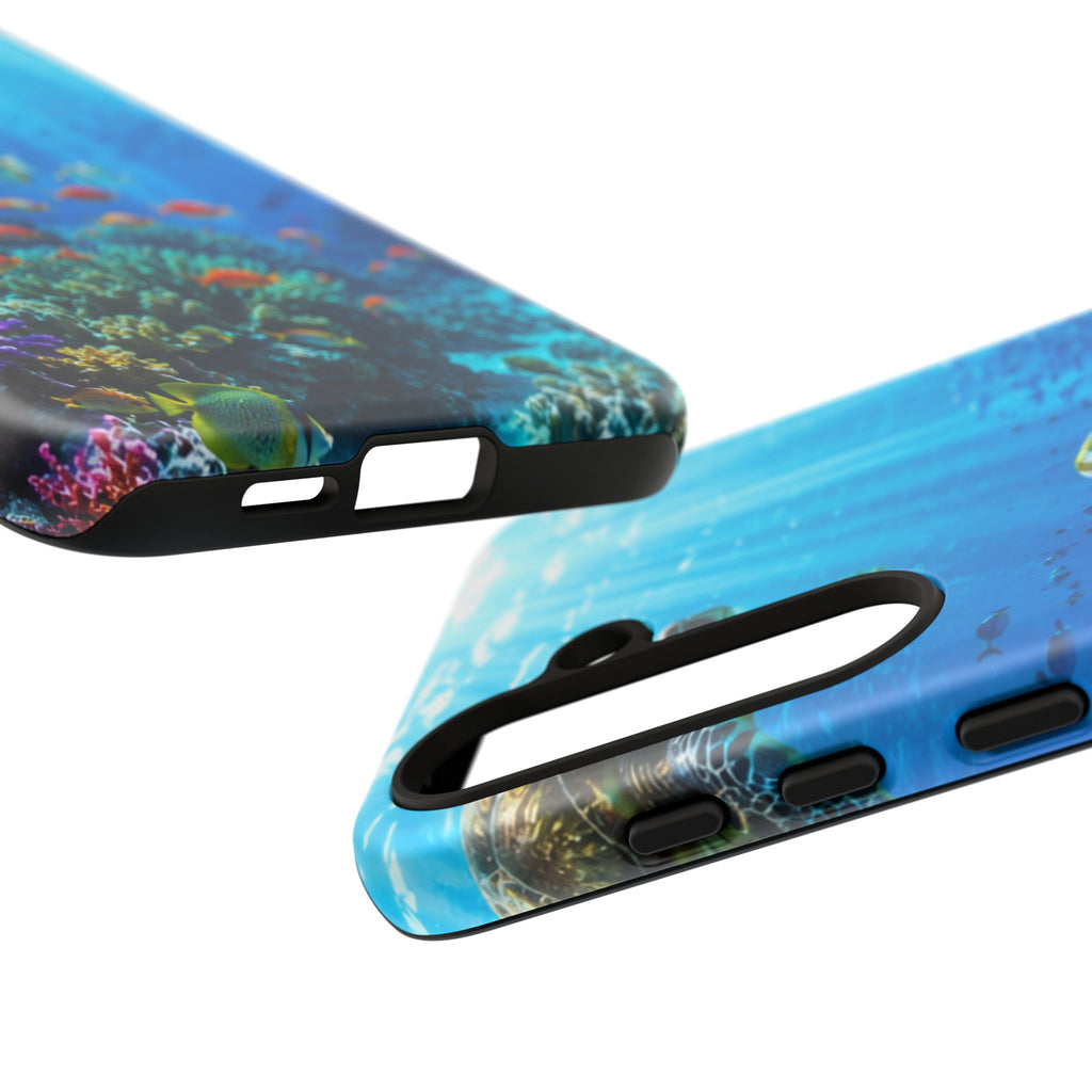 Underwater Ocean Life Tough Phone Case — Coral Reef & Sea Turtle Protective Cover
