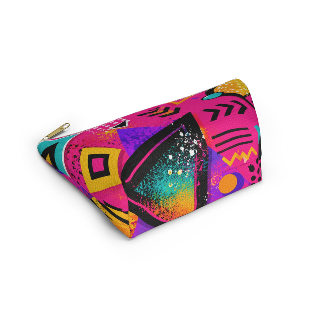 90s Neon Geometric Print Accessory Pouch | T-Bottom Cosmetic Bag