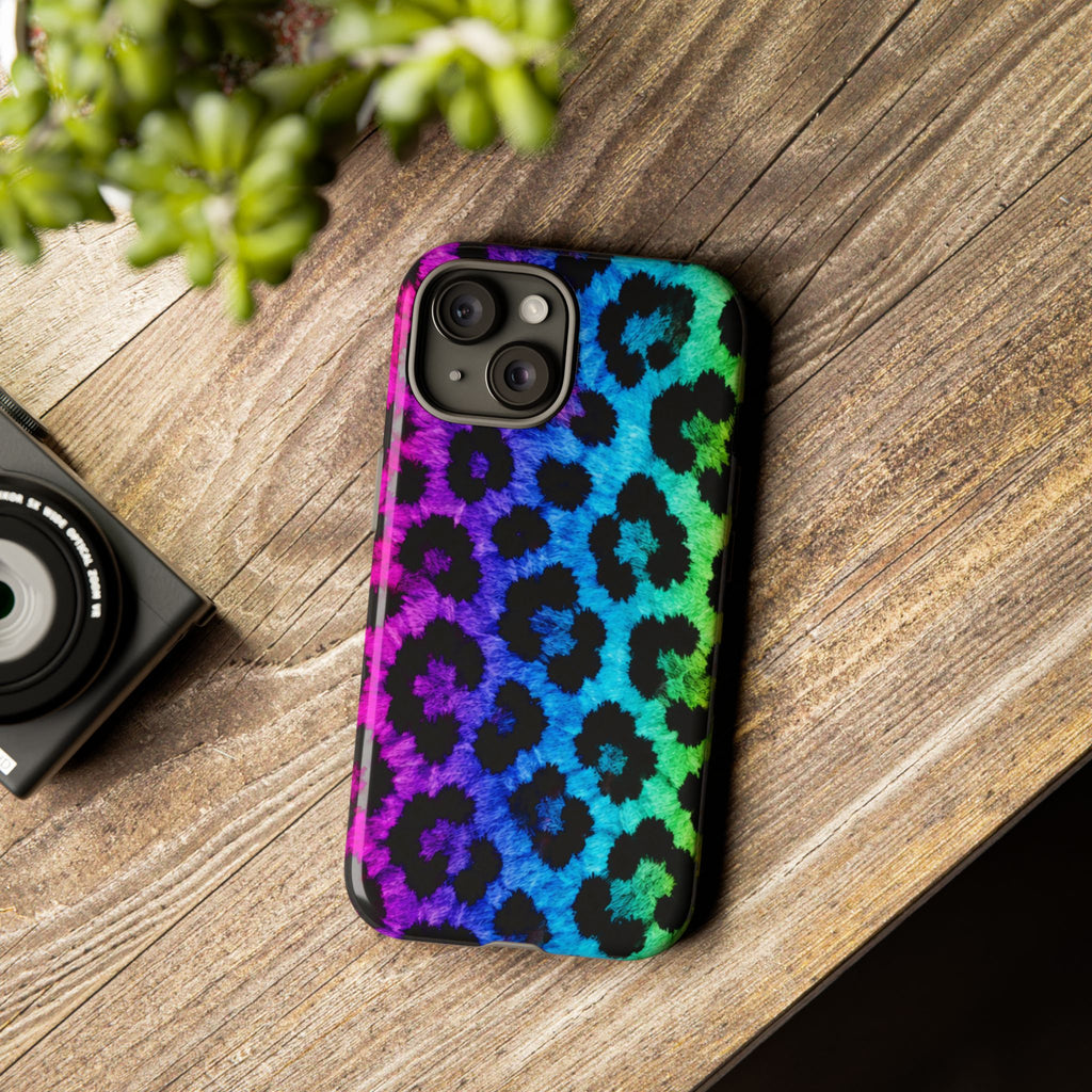 Neon Rainbow Leopard Tough Case – Colorful Animal Print Phone Cover