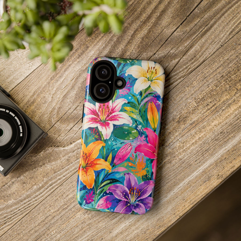 Floral Lily Tough Phone Case — Colorful Tropical Flower Protective Cover