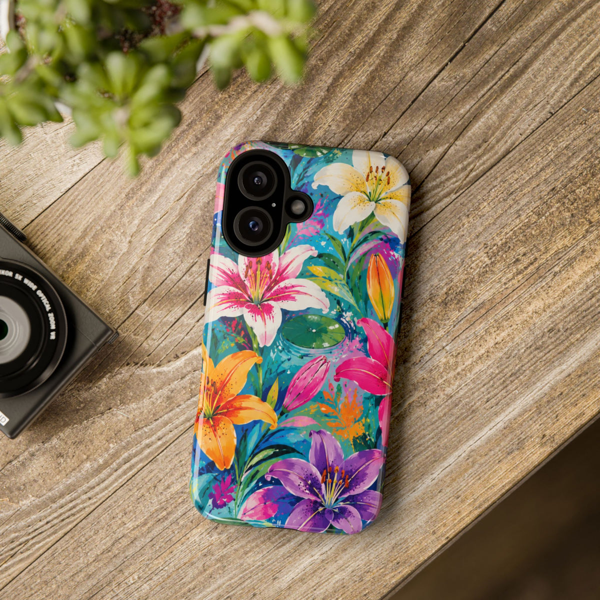 Floral Lily Tough Phone Case — Colorful Tropical Flower Protective Cover