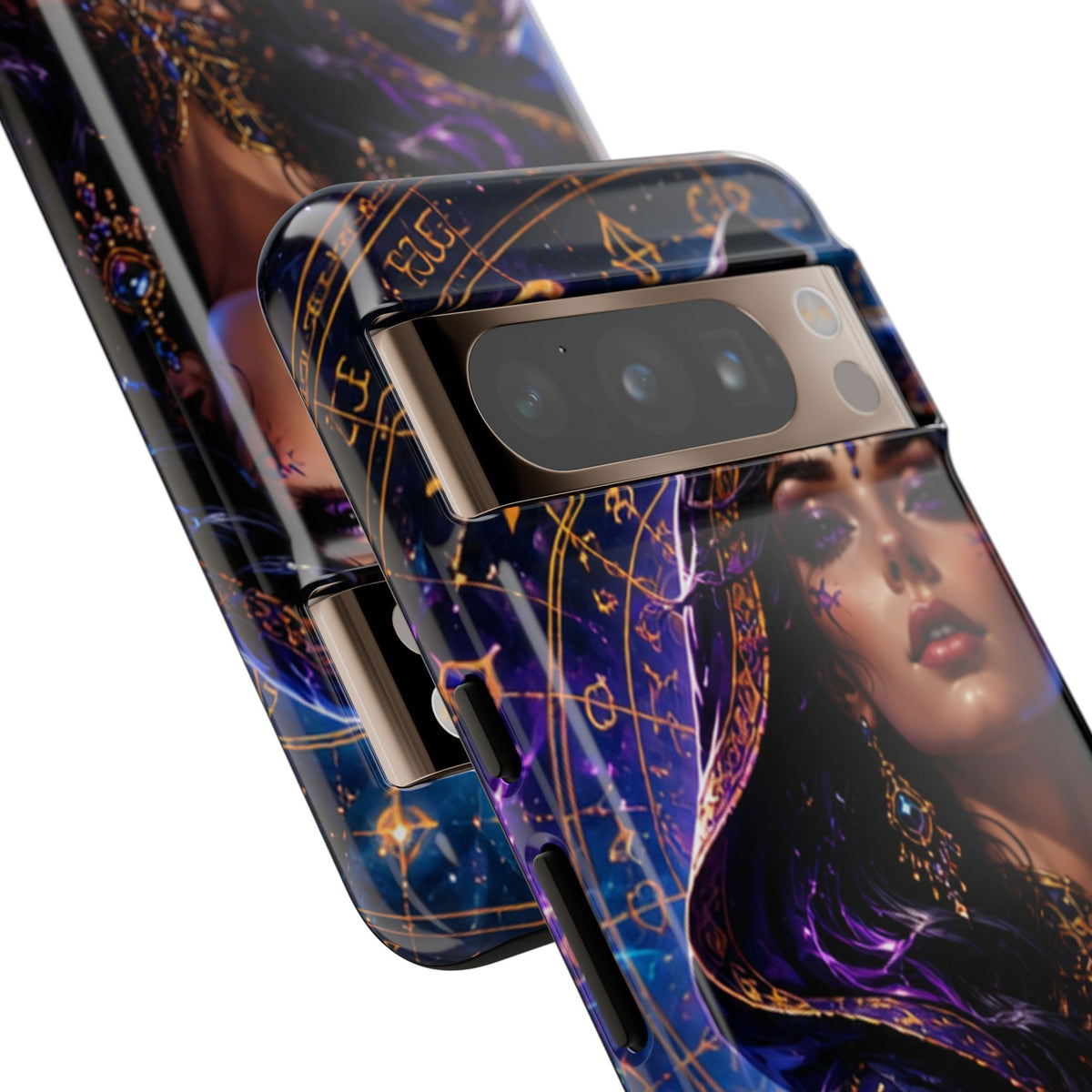 Phone Case — Mystical Sorceress Art Protective Tough Case (Astrology, Purple Hooded Witch)