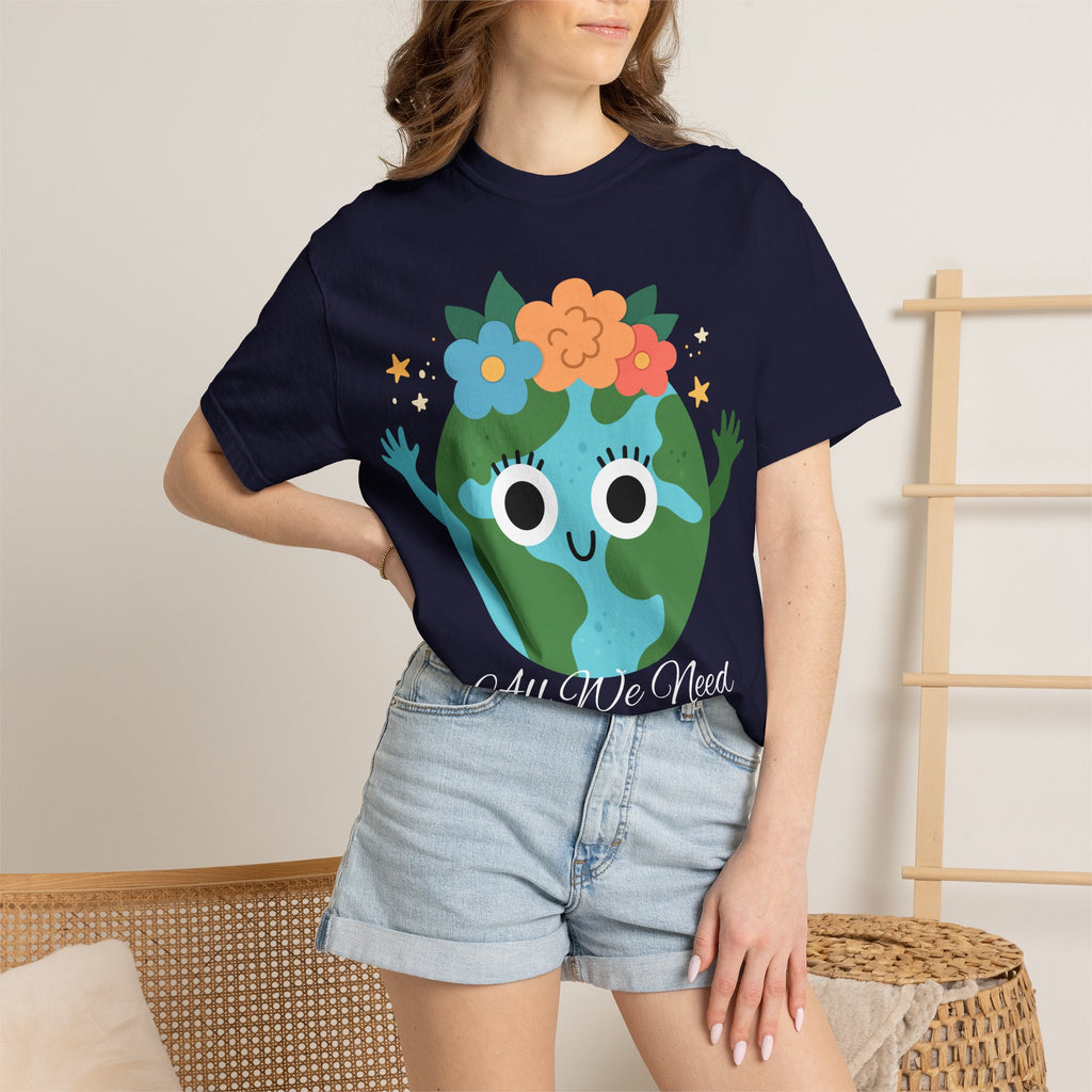 Flower Crown Earth Illustration T-shirt | Cute Planet Graphic