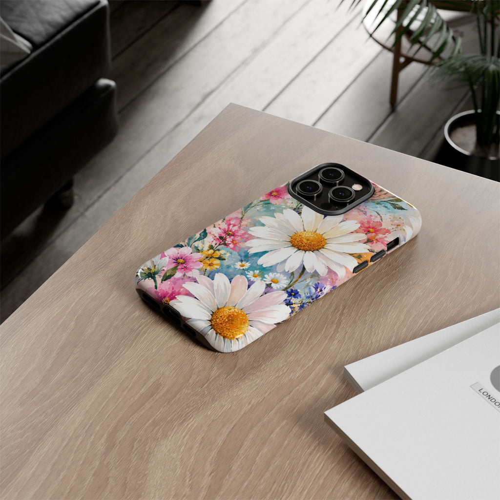 Floral Daisy Phone Case — Watercolor Daisies Protective Tough Case