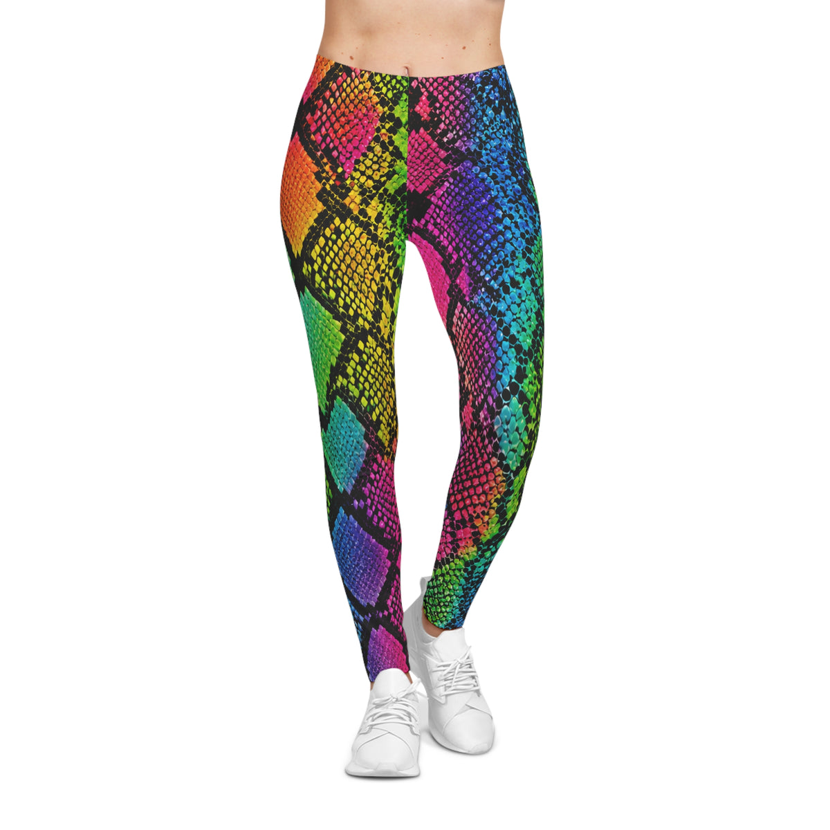 Rainbow Snake Print Leggings — Bold Neon Animal Print Women's Leggings