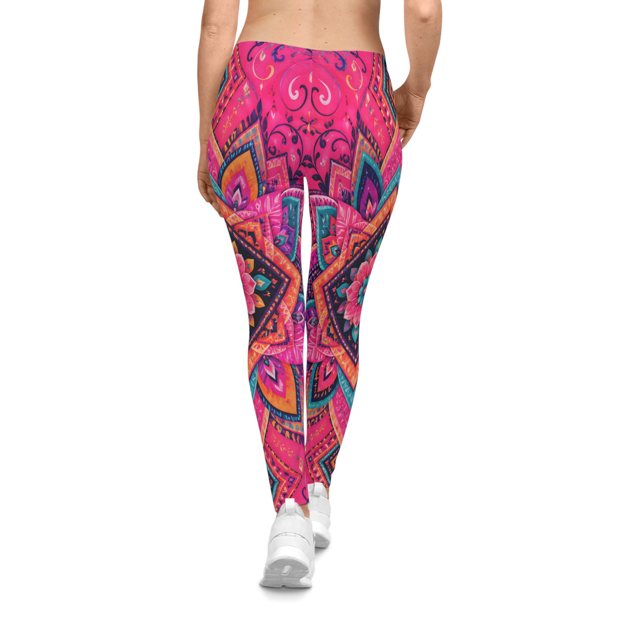 Boho Pink Mandala Leggings — Vibrant Floral All-Over Print