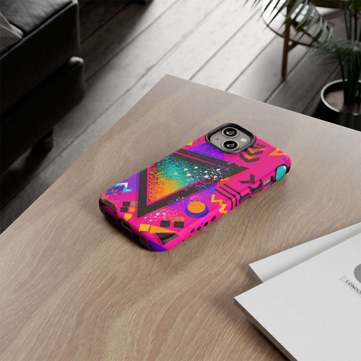 Retro 80s Geometric Phone Case — Neon Triangle Tough Case