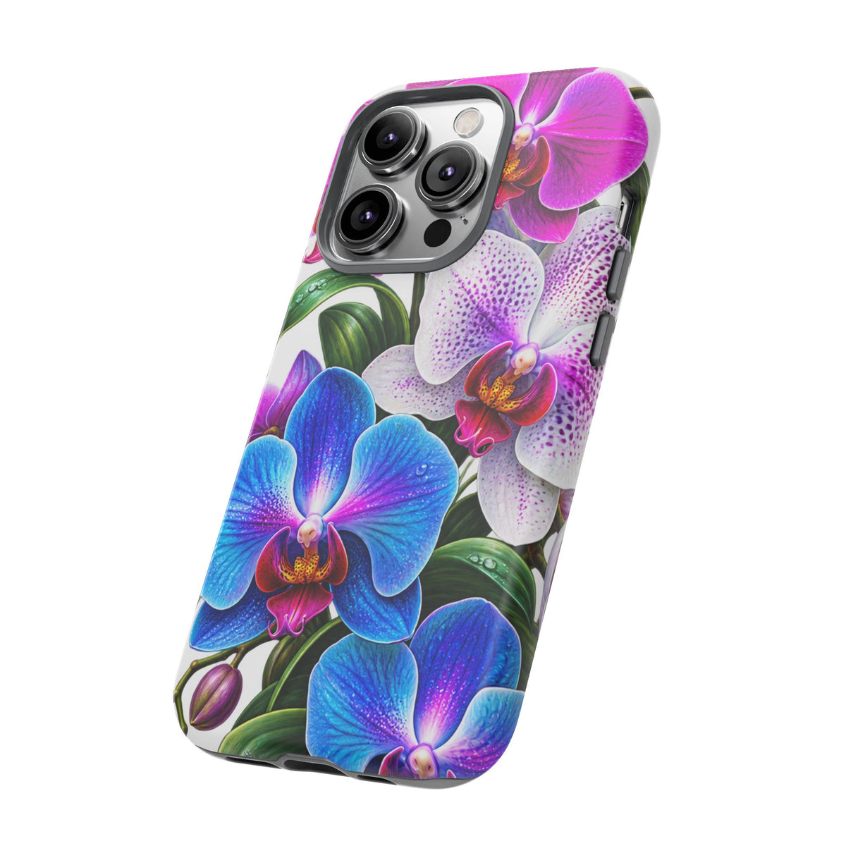 Orchid Floral Tough Phone Case – Vibrant Blue & Pink Orchid Protective Cover