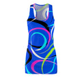 Blue Neon Swirl Racerback Dress — Vibrant All-Over Print Sundress