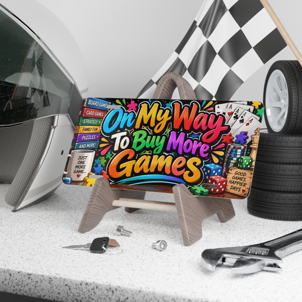 On My Way to Buy More Games Vanity Plate - Colorful Board Game License Plate