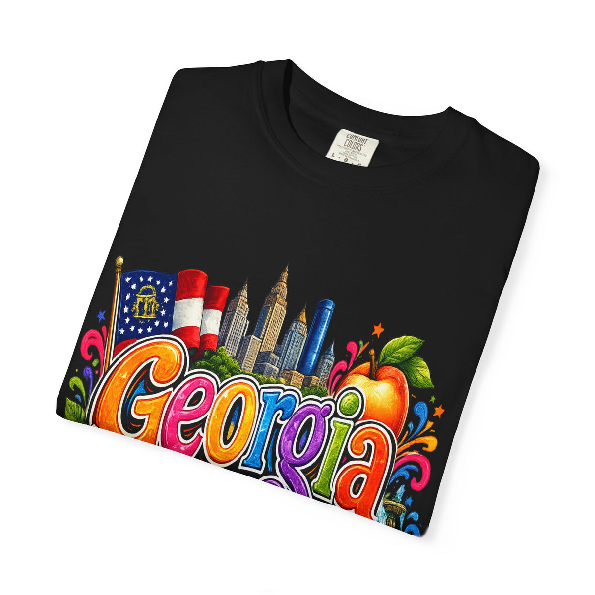 Georgia state illustration T-shirt | Atlanta skyline, peach, magnolia