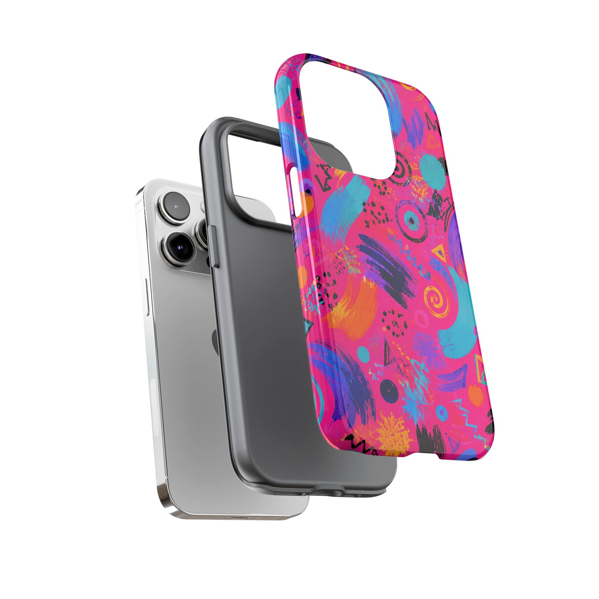 Neon Retro Abstract Tough Phone Case — 80s Brushstroke Pattern