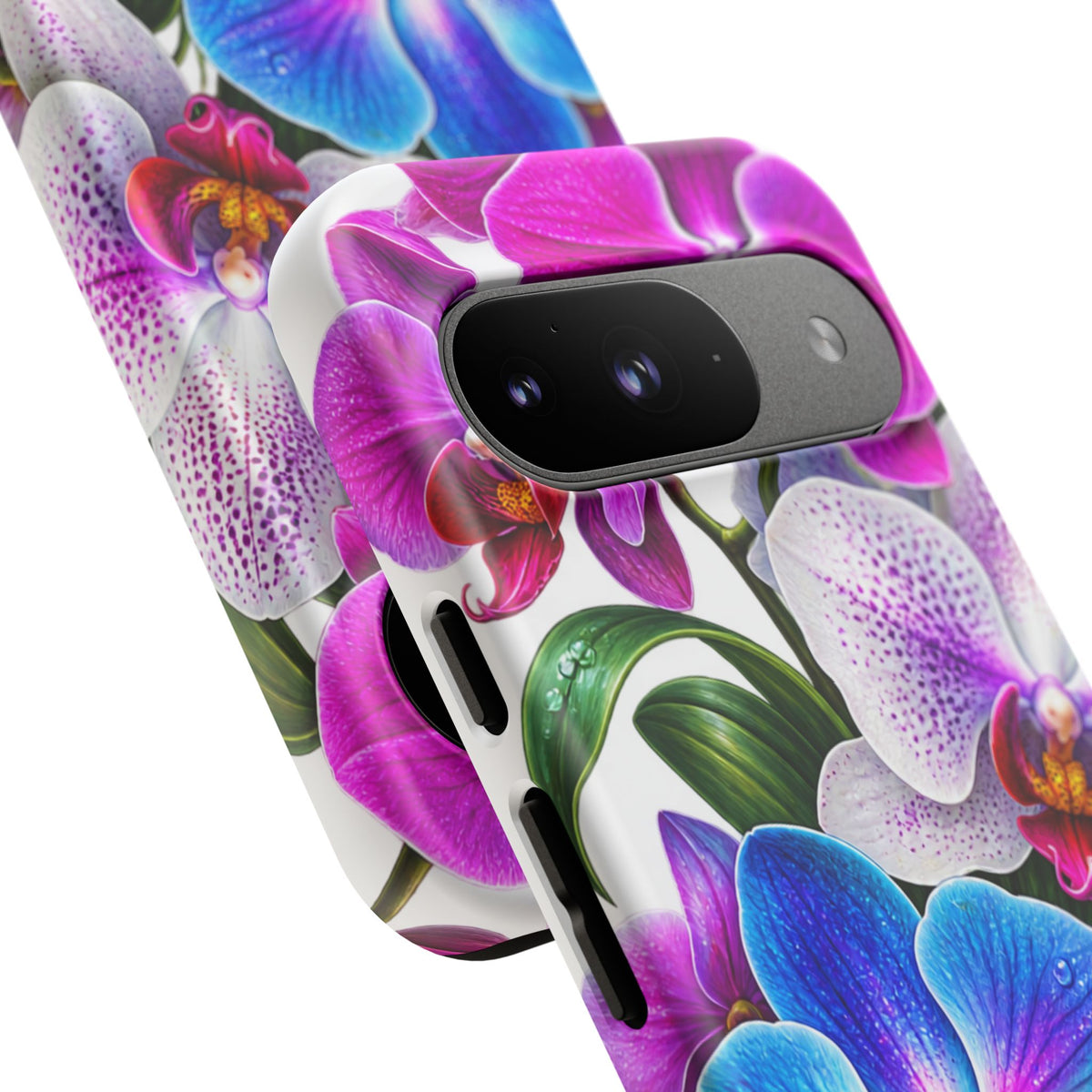 Orchid Floral Tough Phone Case – Vibrant Blue & Pink Orchid Protective Cover