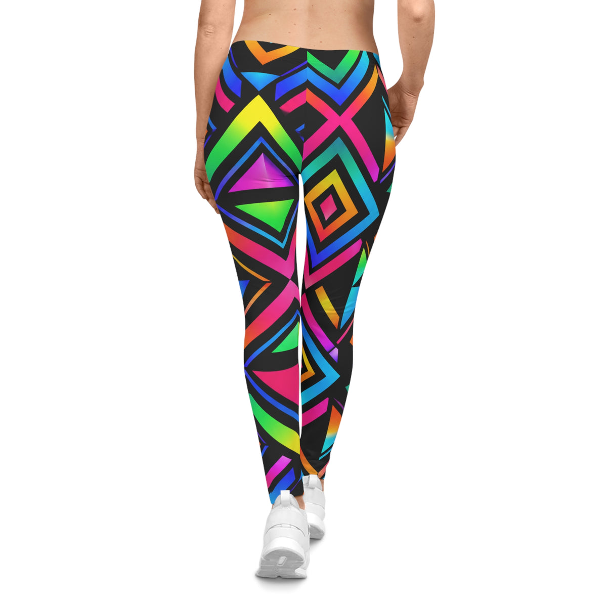 Neon Geo Pop Leggings — Vibrant Rainbow Geometric AOP Leggings