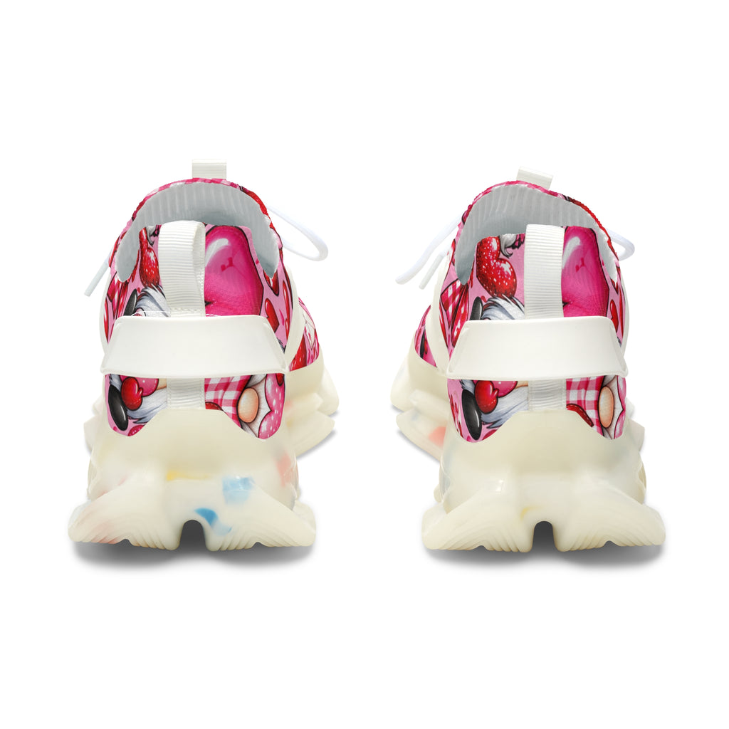 Valentine Heart Mesh Sneakers — Women's Pink Patterned Athletic Shoes