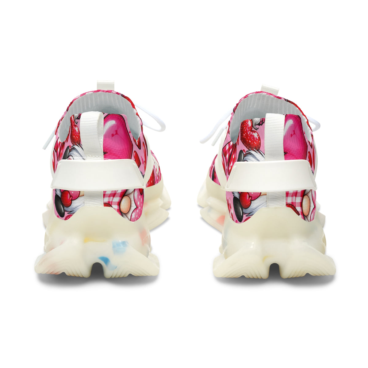 Valentine Heart Mesh Sneakers — Women's Pink Patterned Athletic Shoes