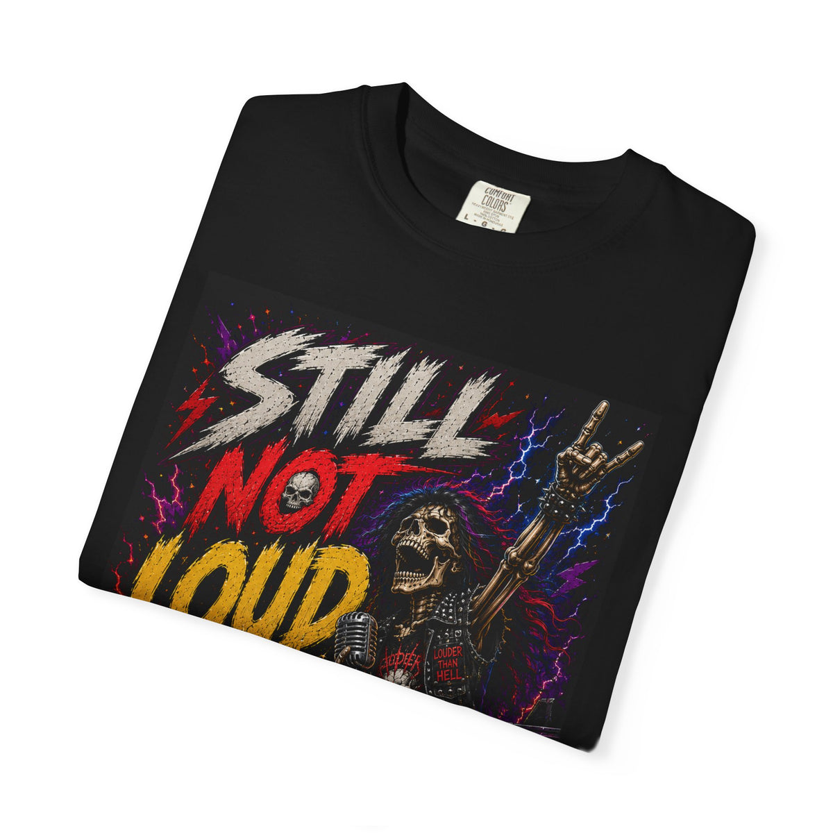 Still Not Loud Enough Skull Guitarist T-shirt | Heavy Metal Rock