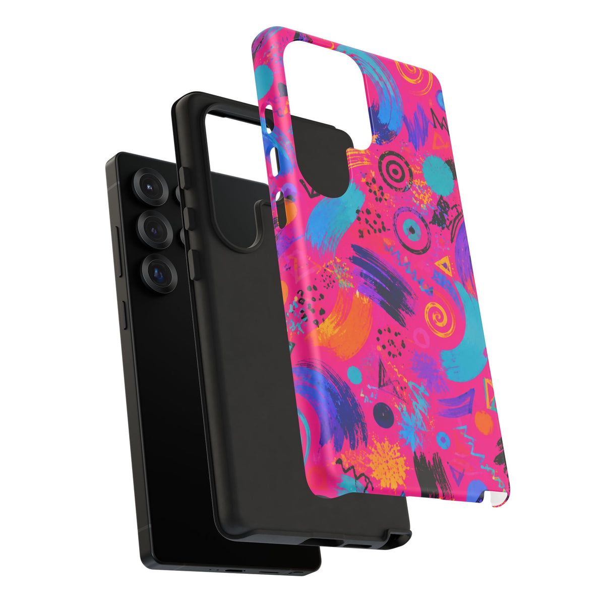 Neon Retro Abstract Tough Phone Case — 80s Brushstroke Pattern
