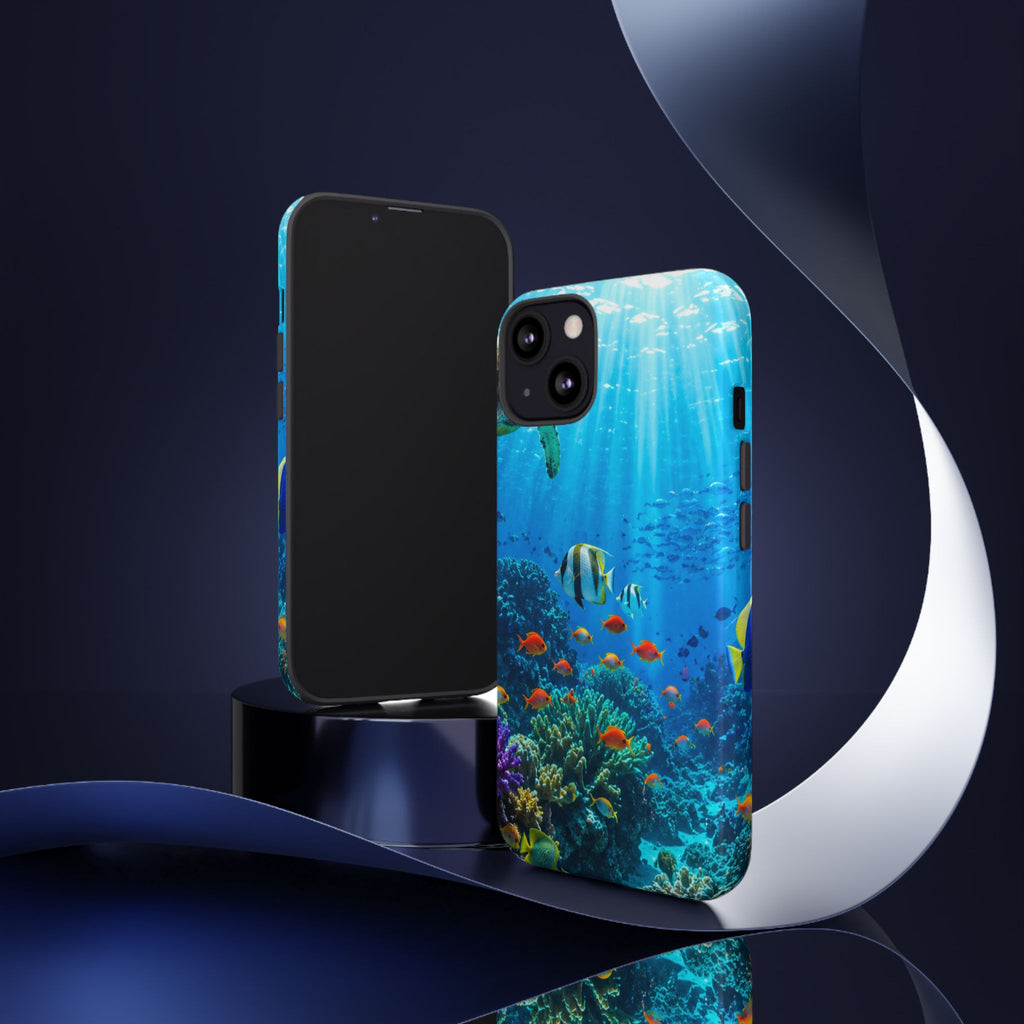 Underwater Ocean Life Tough Phone Case — Coral Reef & Sea Turtle Protective Cover