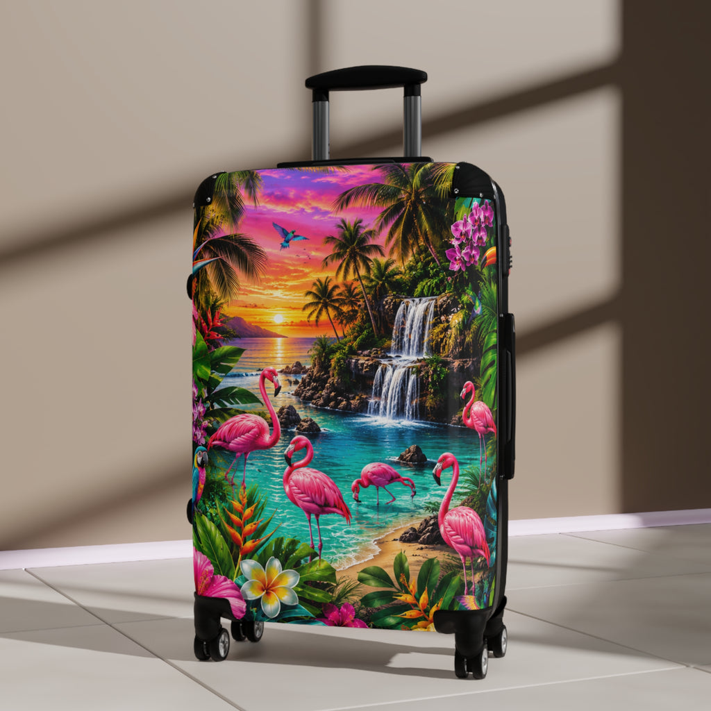 Tropical Flamingo Suitcase – Colorful Sunset Beach Luggage