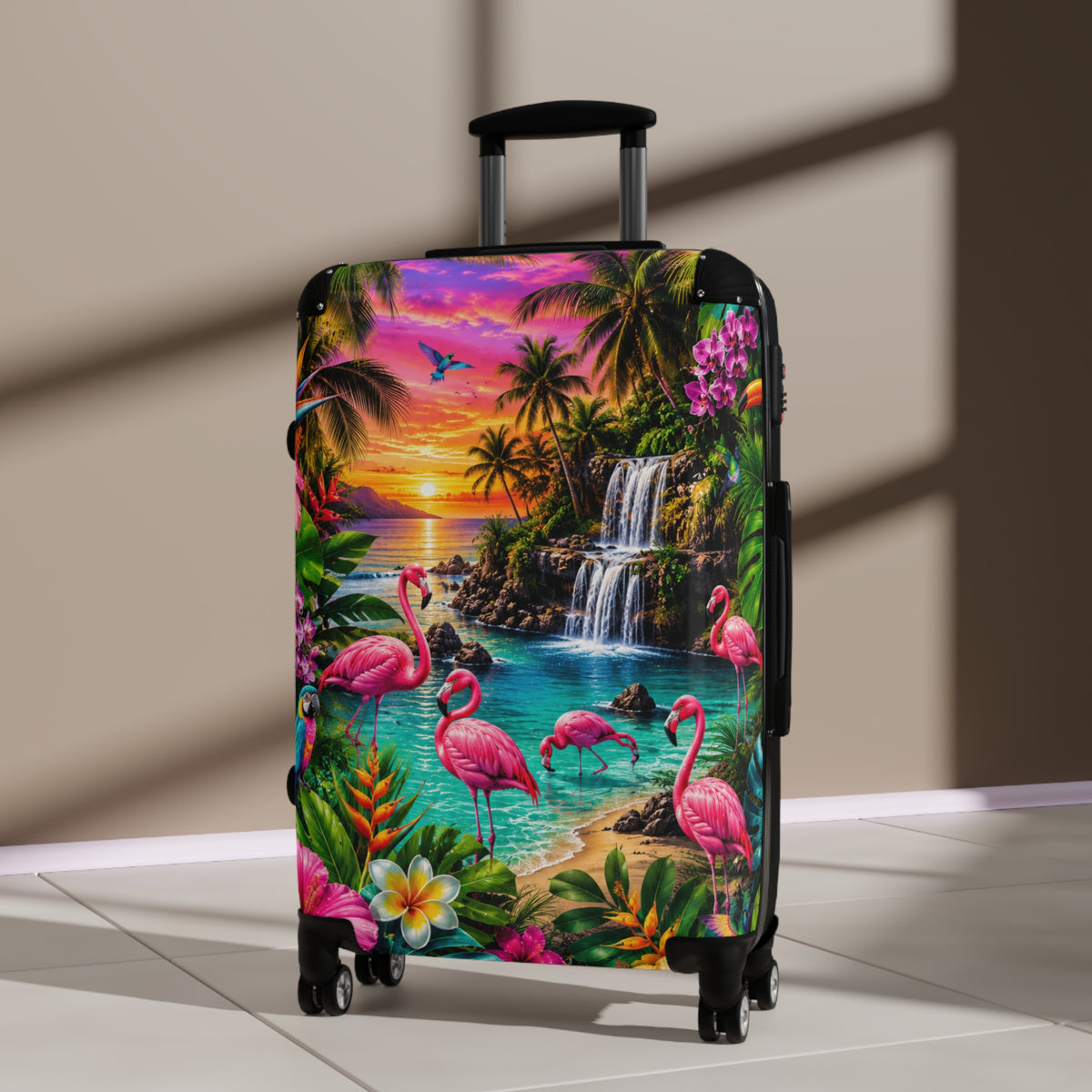 Tropical Flamingo Suitcase – Colorful Sunset Beach Luggage