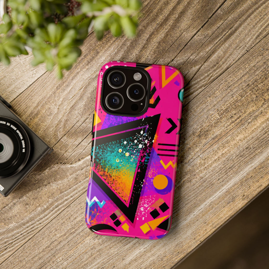 Retro 80s Geometric Phone Case — Neon Triangle Tough Case