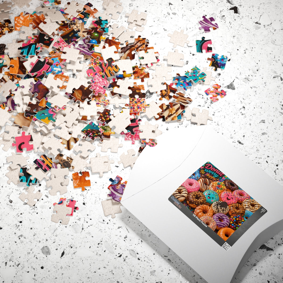 Donut Worry Be Happy Puzzle — Colorful Donut Jigsaw (110–1014 Pieces)