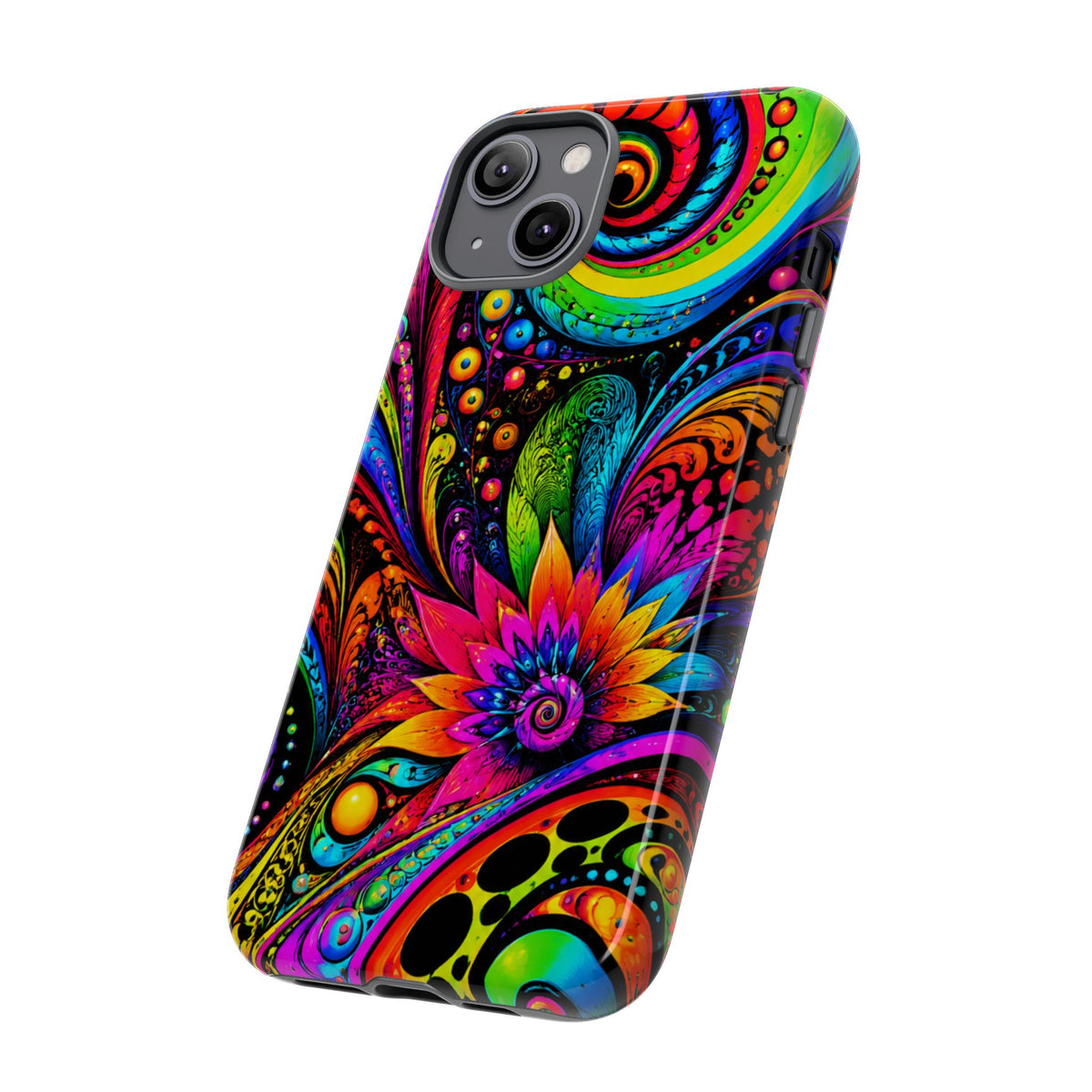 Psychedelic Floral Phone Case — Vibrant Swirl Tough Protective Cover