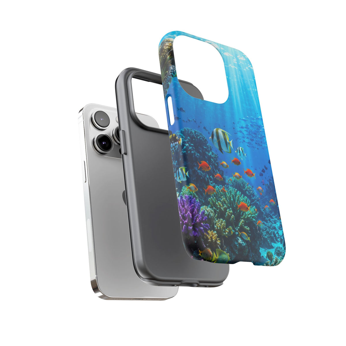 Underwater Ocean Life Tough Phone Case — Coral Reef & Sea Turtle Protective Cover