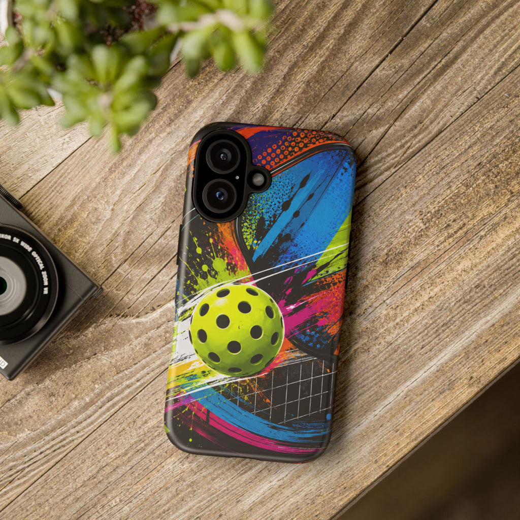 Pickleball Phone Case – Neon Paddle & Ball Splash Tough Case