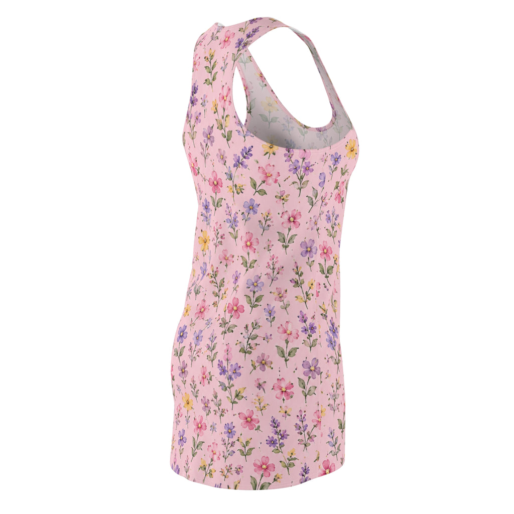 Floral Pink Racerback Dress — Pastel Wildflower Summer Sundress