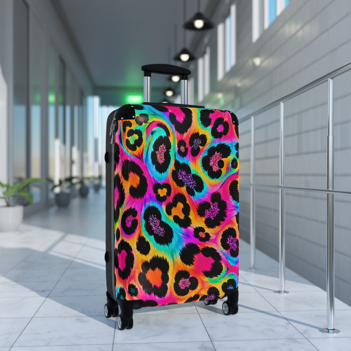 Neon Leopard Carry-On Suitcase — Bright Rainbow Animal Print Travel Luggage
