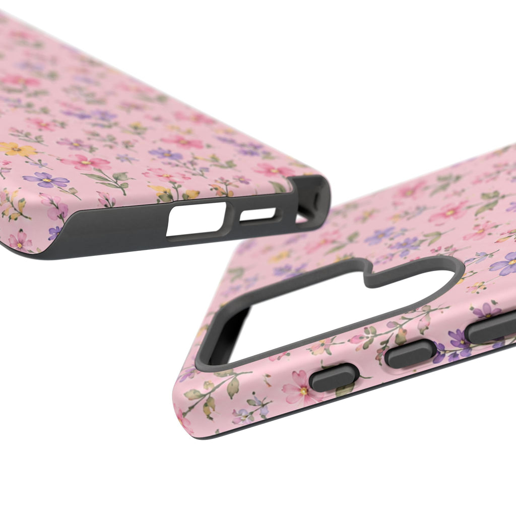 Floral Pink Tough Phone Case — Pastel Wildflower Protective Case