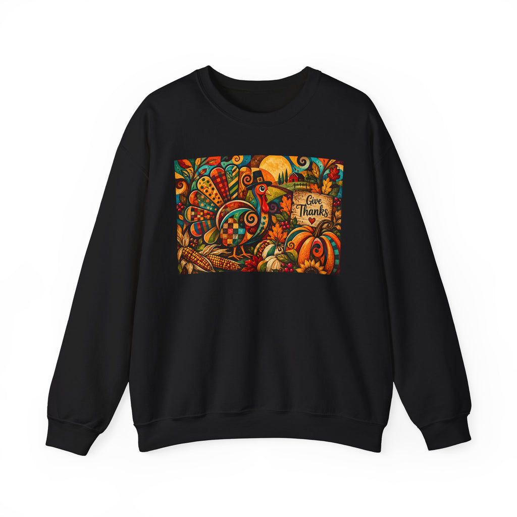 Thanksgiving Turkey Crewneck Sweatshirt – 'Give Thanks' Autumn Harvest Design