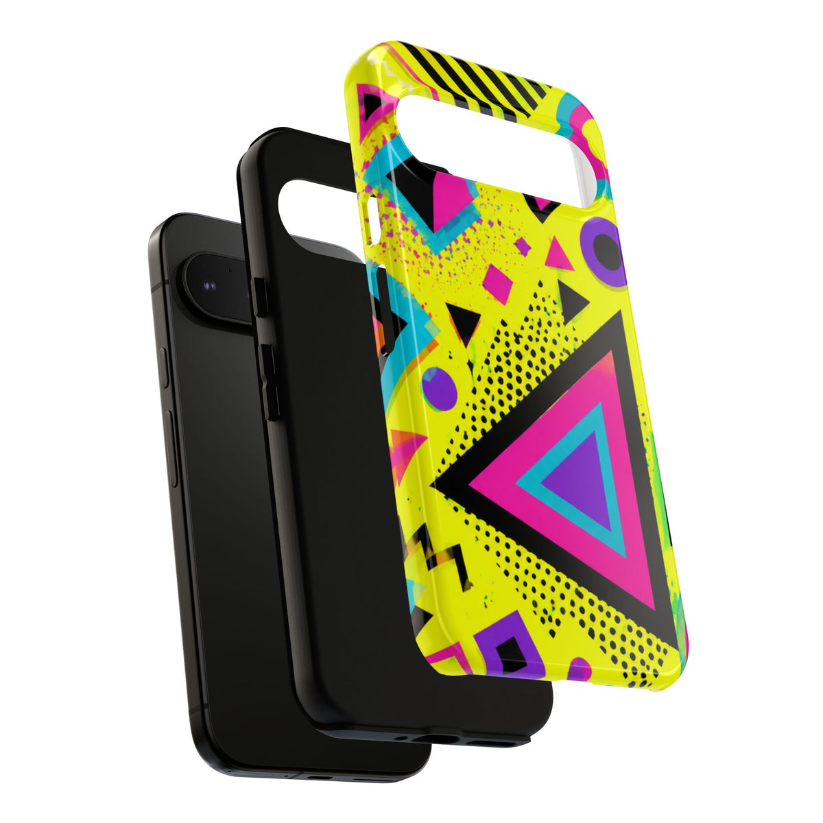 Retro 80s Geometric Phone Case — Neon Memphis Triangle Design