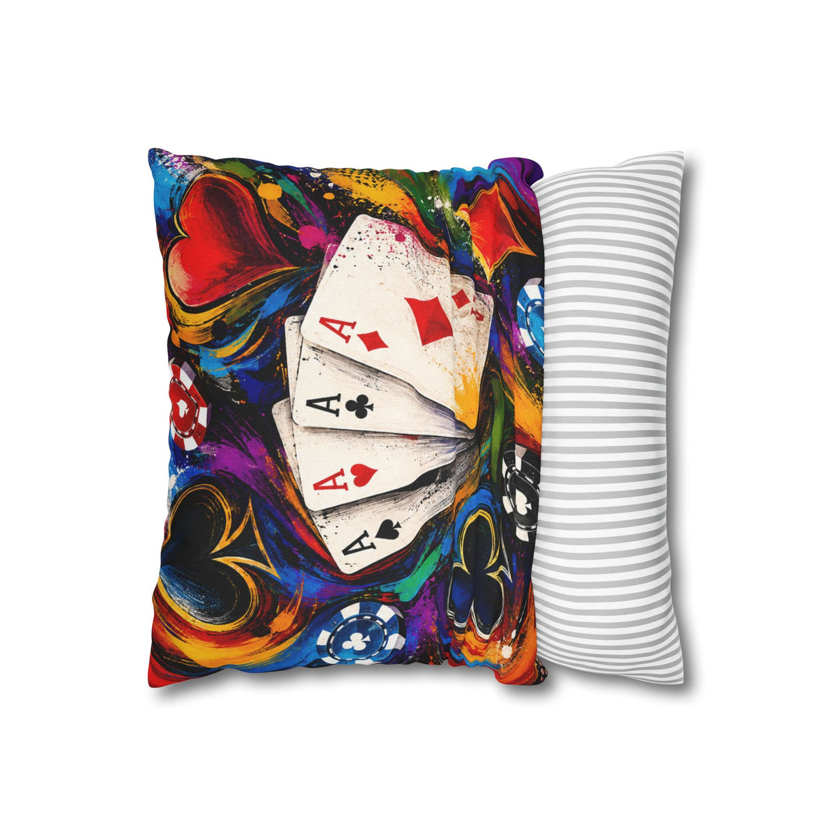 Poker Aces Decorative Pillowcase — Colorful Casino Playing Cards Throw Pillow Cover