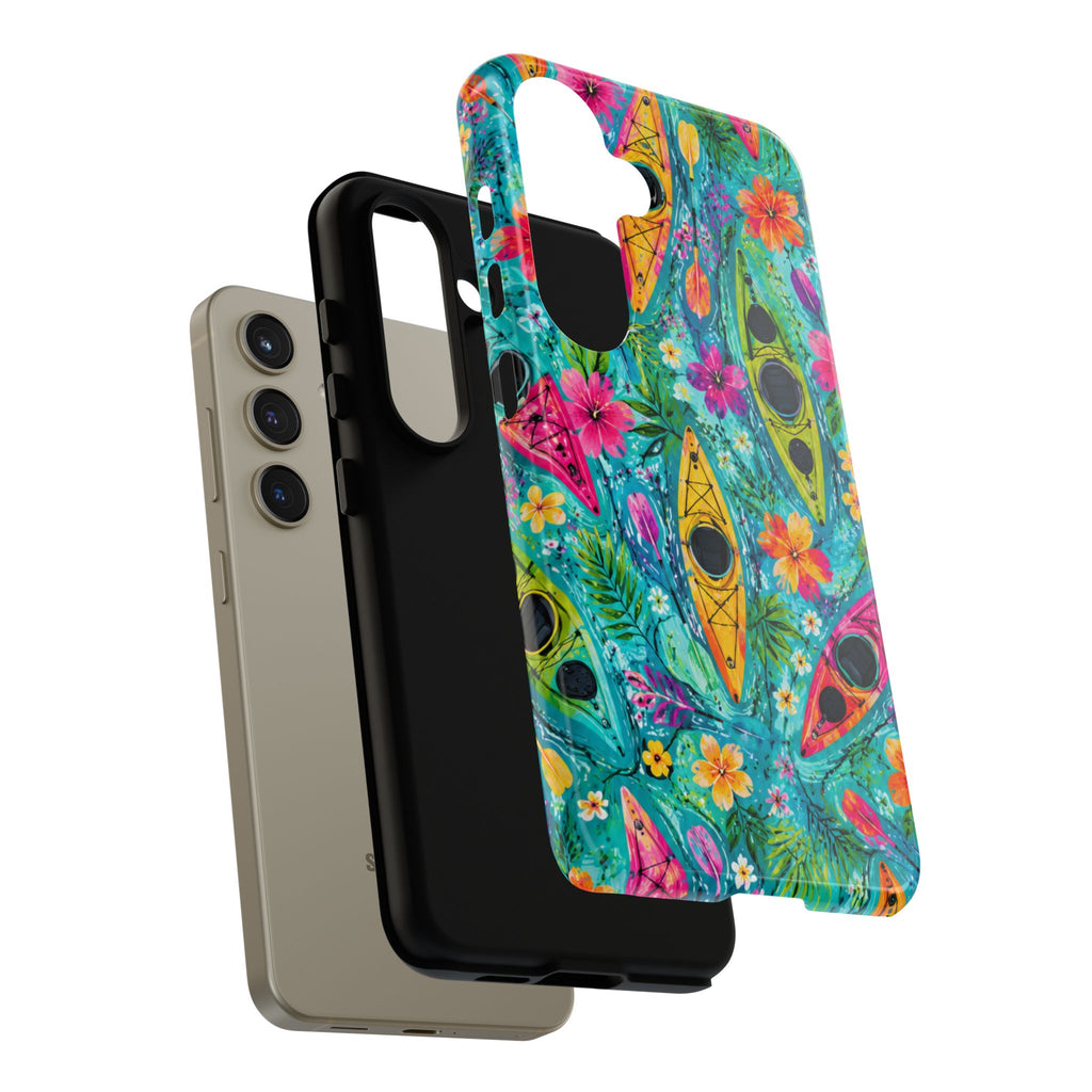 Tropical Kayak Phone Case – Colorful Floral Waterproof Pattern