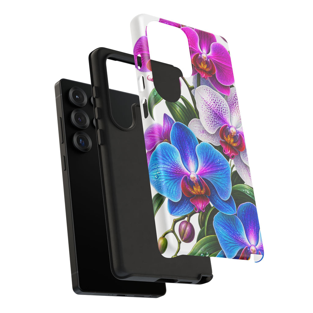Orchid Floral Tough Phone Case – Vibrant Blue & Pink Orchid Protective Cover