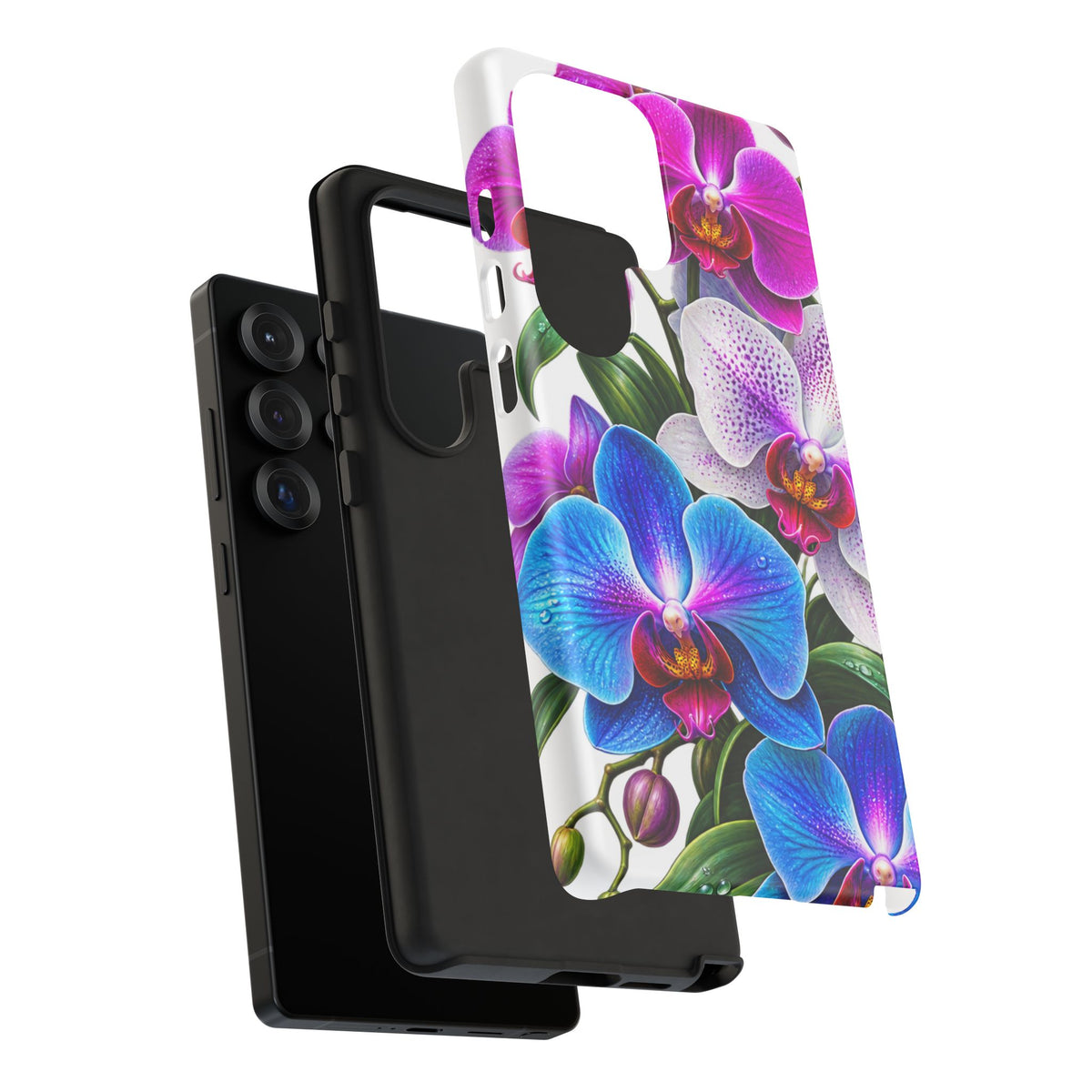 Orchid Floral Tough Phone Case – Vibrant Blue & Pink Orchid Protective Cover