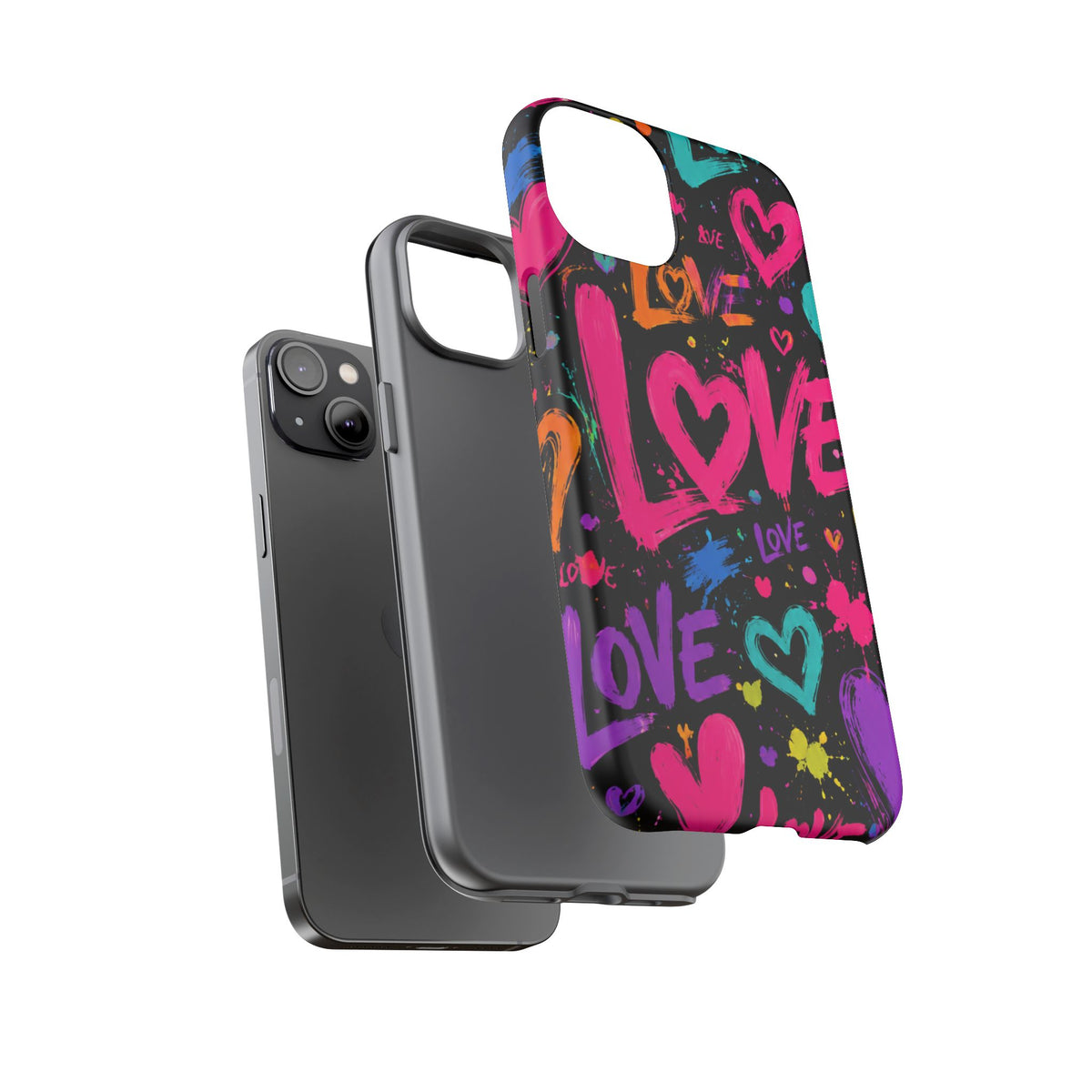Phone Case — Neon Graffiti "Love" Hearts Protective Tough Case