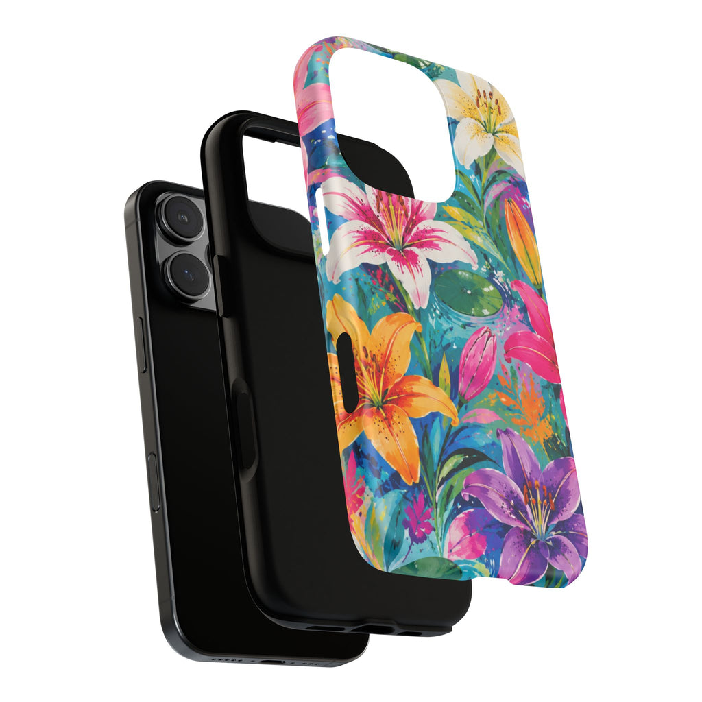 Floral Lily Tough Phone Case — Colorful Tropical Flower Protective Cover