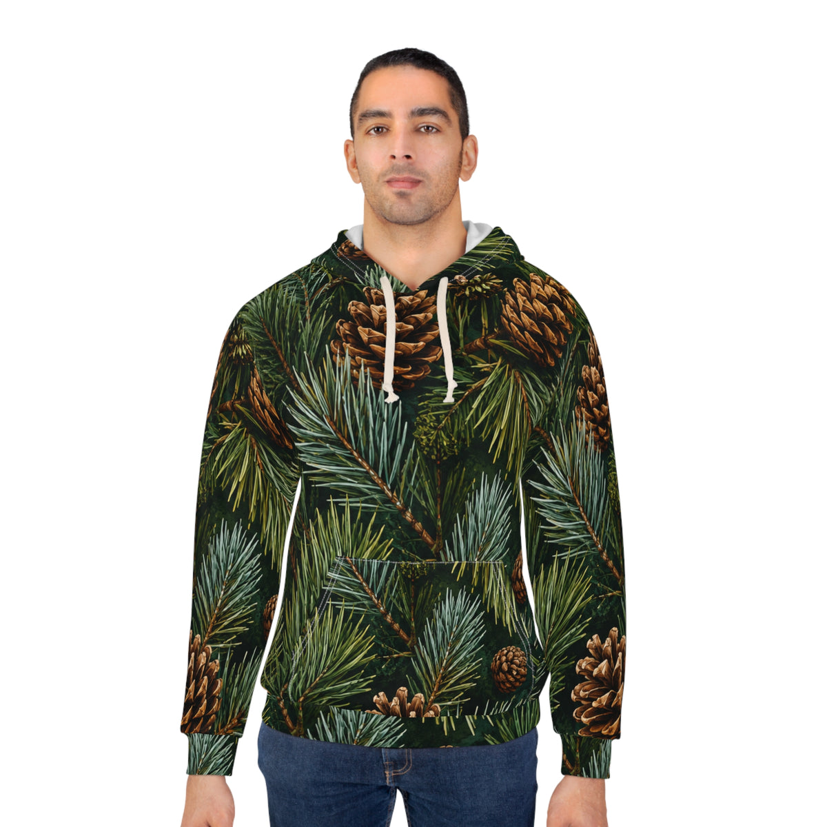 Pinecone Evergreen Pattern Hoodie | Pine Needles Holiday Sweatshirt