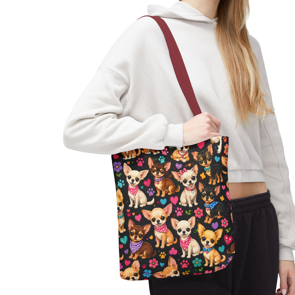 Cute Chihuahua Pattern Tote Bag | Small Dogs Hearts Pawprints