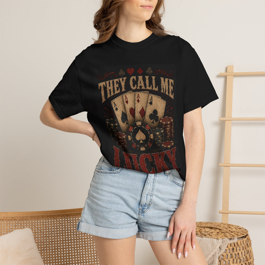 They Call Me Lucky T-Shirt | Poker Cards, Casino Chips Graphic
