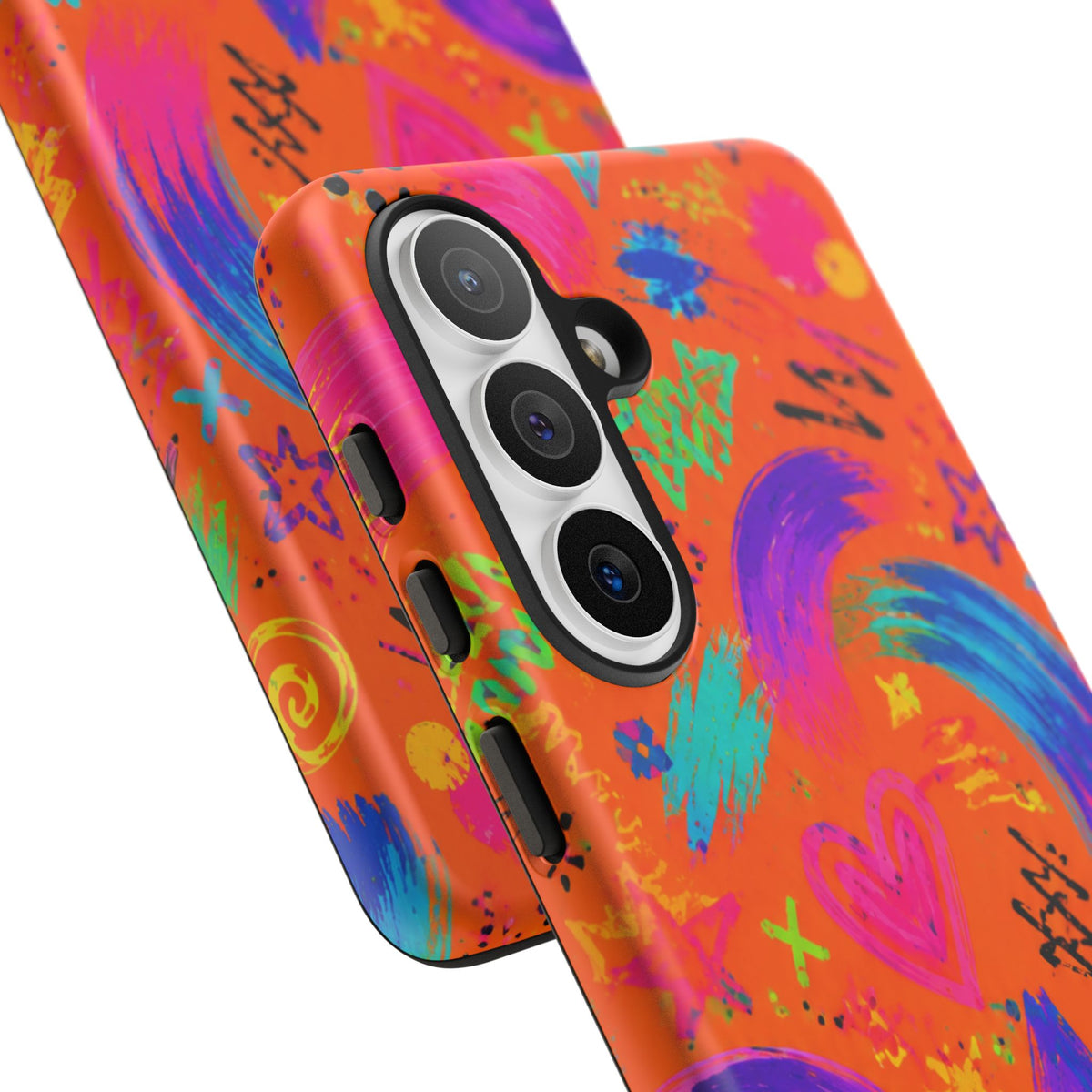Colorful Neon Doodle Phone Case — Bright Abstract Stars & Hearts Tough Case
