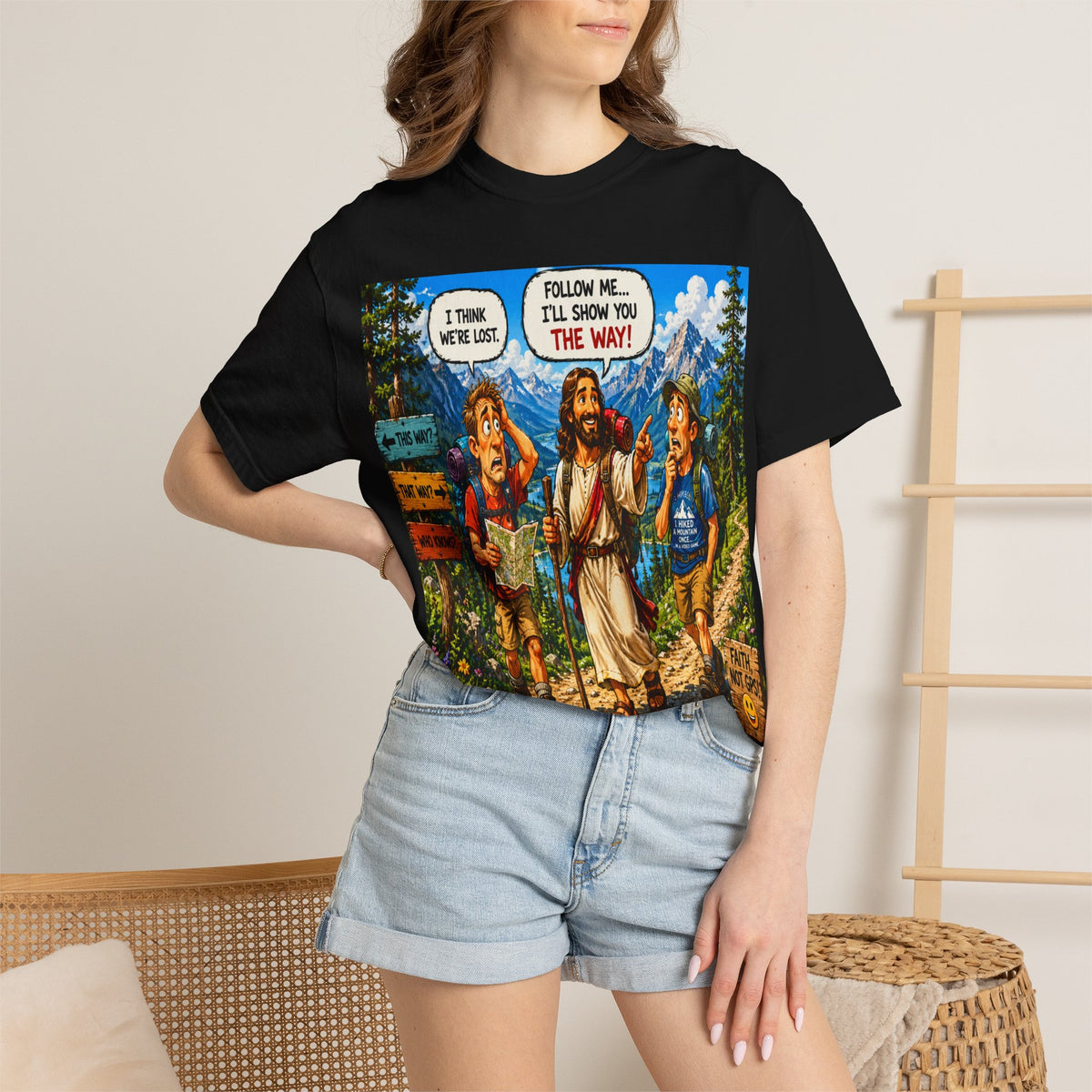 Christian Graphic T-Shirt — "Follow Me, I’ll Show You The Way" Hiking Design