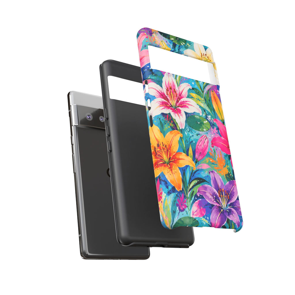 Floral Lily Tough Phone Case — Colorful Tropical Flower Protective Cover