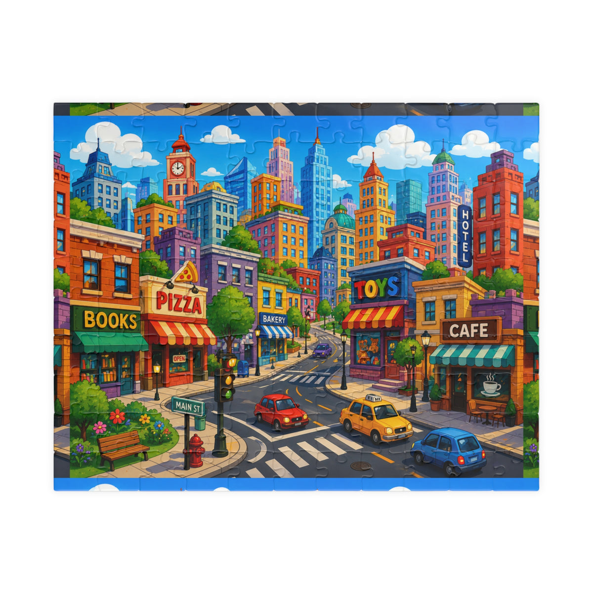 Colorful City Street Puzzle 520-Piece | Vibrant Downtown Illustration